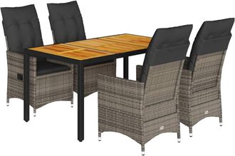 vidaXL Set Comedor De Jard&iacute;n 5 Piezas Con Cojines Rat&aacute;n Sint&eacute;tico Gris Vidaxl