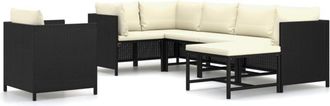 vidaXL Vidaxl - Set De Muebles De Jard&iacute;n 7 Pzas Y Cojines Rat&aacute;n Sint&eacute;tico Negro