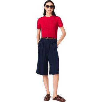 Maje Linen-blend Bermuda shorts in Navy at Nordstrom, Size 34 Eu