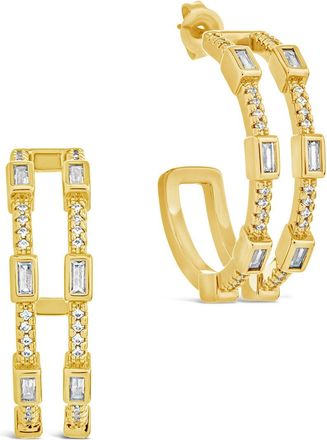Sterling Forever Neah CZ Station Hoop Earrings