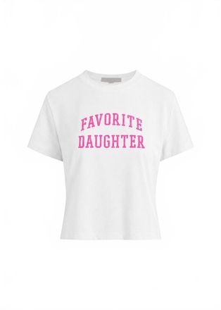 Favorite Daughter Womens Cropped Collegiate Tee In White/ Neon Pink