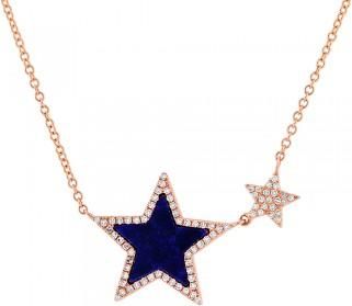 Allurez 0.18ct Diamond & 0.70ct Lapis 14k Rose Gold Star Necklace