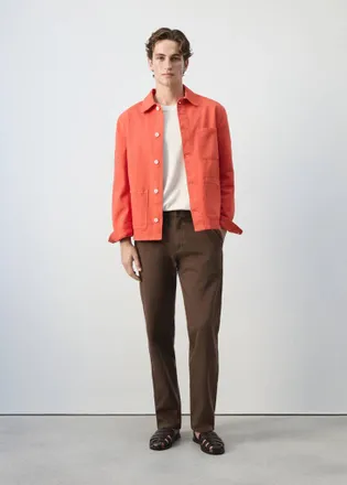 Mango Sovracamicia regular-fit cotone lino rosso corallo - Uomo - XL - MANGO MAN