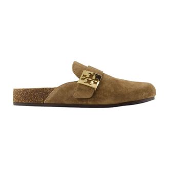 Tory Burch Brown Leather Slip-On Sandals - female - Tory Burch - Mules - Brown - 5 UK - Shoes