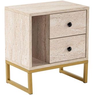 Dmora Comodino Predazzo, Com&ograve; basso, Tavolino da notte, Mensola da letto, 45x30 h50 cm, Beige e Oro - Dmora