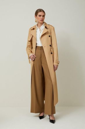 Karen Millen Womens Tailored Classic Belted Trench Coat - Beige Cotton - Size 12 UK