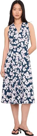 Calvin Klein Sleeveless Floral Scuba Crepe V-Neck Aline Womens Dress Indigo : 6, Polyester