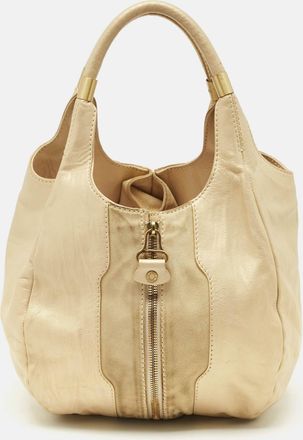 Jimmy Choo London Beige/gold Leather And Suede Mandah Expandable Hobo