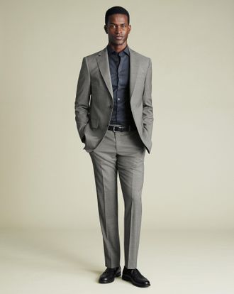 CHARLES TYRWHITT Italian Puppytooth Suit Trousers - Grey Size 36/32 by Charles Tyrwhitt