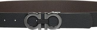 Ferragamo Mens Leather Belt Gancini Black-Dark Brown Calf