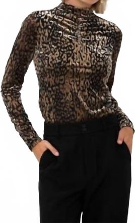 Esqualo Gathering Leopard Turtleneck Top In Brown/black