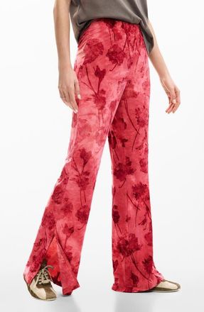 Desigual Floral Print Flare Pants in Red at Nordstrom, Size X-Small