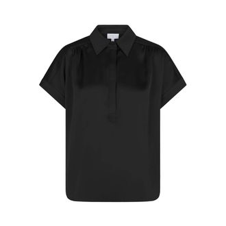 Dante6 Zwarte slouchy fit shirt met satijn - Dames - Blouses & Shirts - Zwart - Maat: XS Satijn