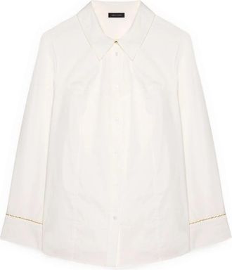 Fiorella Rubino Stretch Cotton Shirt met Versierde Manchet - Dames - Overhemden - Wit - 7XL - Katoen - Overhemden