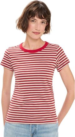 Rag & Bone Womens The Slub Striped Tee, Red Beige Multi