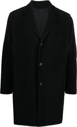 Homme Pliss&eacute; Issey Miyake ribbed single-breasted coat - men - Polyester/Polyester - 2 - Black