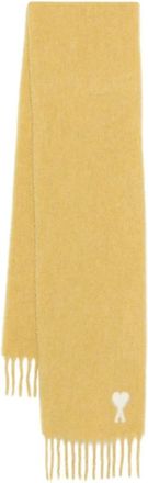 Ami Geel Monogram Franje Alpaca Mix Sjaal - unisex - Wintersjaals - Geel - ONE Size - Accessoires