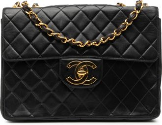 Chanel Pre-owned Womens Jumbo Xl Classic Lambskin Single Flap - Black Leather - One Size
