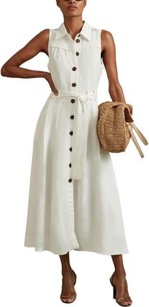Reiss Heidi Linen-Blend Belted Midi Dress