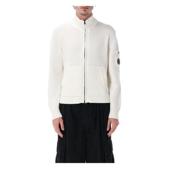 C.P. Company Cardigans, male, White, Size: XL Knitwear Cardigan in Compact Cotton
