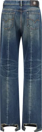 Versace Womens Distressed Straight-Leg Cotton Denim Jeans Dirty Blue