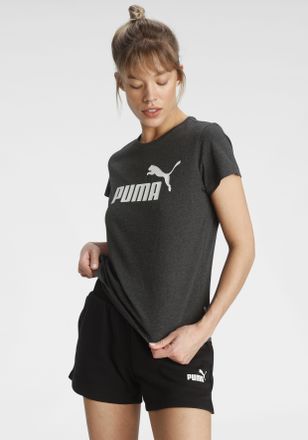Puma T-Shirt PUMA ESS LOGO TEE, Damen, Gr. XL, grau (schwarz gray heather), Jersey, Obermaterial: 100% Baumwolle, meliert, regular fit normal, Rundhals, Sh