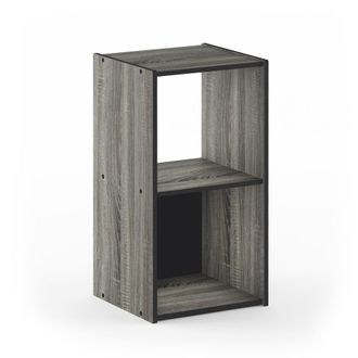 Furinno Pelli Cubic Storage Cabinet, 2x1, French Oak Grey/Black, 18049GYW