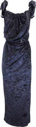 Jacquemus La robe Velours LE CHOUCHOU Long Asymetric Draped Dress in Navy Blue Velvet