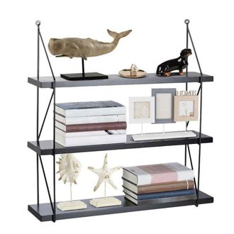 Trade Shop Trade Shop - Libreria Mensole Scaffale Parete Design Moderna Legno Metallo 3 Ripiani Nero
