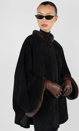 WeWoreWhat Premium Suede Poncho in Black/brown at Nordstrom, Size Medium