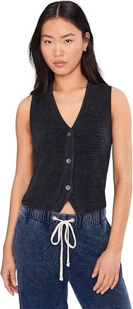 Barefoot Dreams CozyChic Ultra Lite(r) Button Front Vest Womens Vest Black : MD (US 10-12), Nylon/Viscose