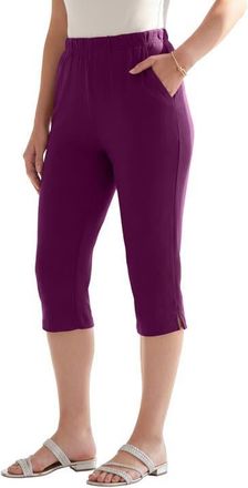 Roaman's Plus Size Soft Knit Relaxed Pull On Capri Pant in Dark Berry at Nordstrom, Size Small