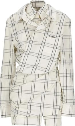 The Attico Asymmetrische Geruite Jurk - Dames - Shirt Kleedjes - Veelkleurig - XS - Katoen - Kleedjes