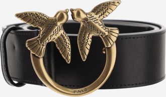Pinko Womens Leather Belt With Logo Black