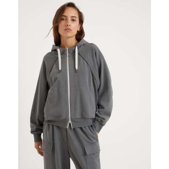 Brunello Cucinelli Grey Cotton Zip Hoodie, Size Medium