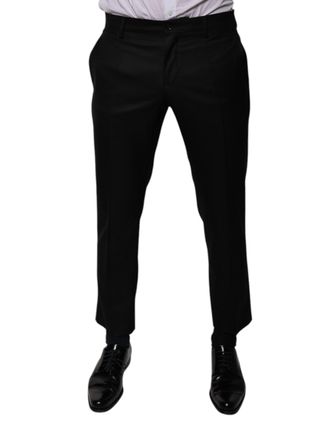 Dolce & Gabbana Mens Black Wool Tapered Formal Dress Pants Virgin
