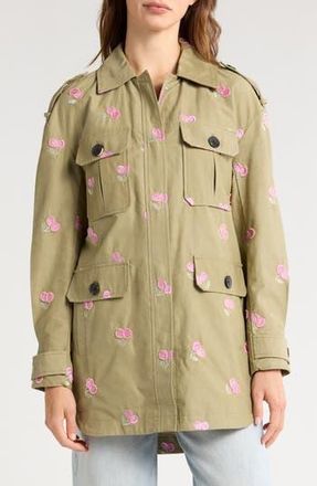 Avec Les Filles Cherry Embroidered Utility Jacket in Moss/Pink Cherry at Nordstrom Rack, Size Xx-Small