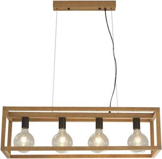 Searchlight Square Colgante De 4 Luces De Madera De Bamb&uacute; Tejida - Searchlight