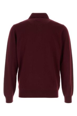 Fendi Mens Burgundy Stretch Wool Polo Shirt