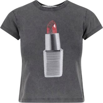 Alexander Wang Black Cropped Graphic Lipstick Cotton T-shirt