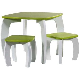 Wanderlust Deco Wanderlust Deco - Set Mesa Y 2 Taburetes De Madera Blancos/verdes 96x48x42 H Cm
