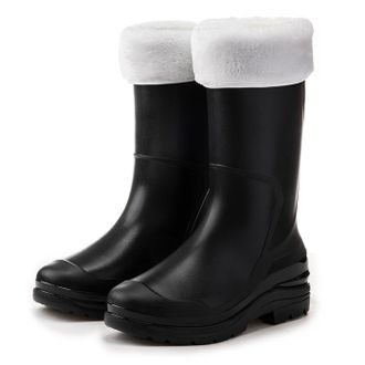 Pangolin Womens Waterproof Mid-Calf Wellies with Faux Fur Cuff, Removable Cotton Liner, Non-Slip Grip Sole, Warm Winter Wellington Boots Black 6.5UK