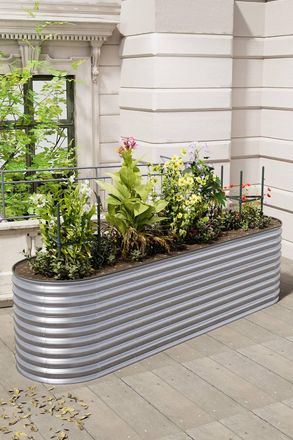 Living and Home Galvanized Steel Oval-Shaped Plant Raised Garden Bed in Silver | Size: Large