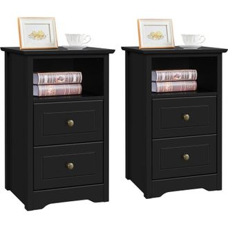 Yaheetech 2pcs Mesitas De Noche Con Dos Cajones Mesillas De Noche Para Dormitorio Cajonera Para Cama Negro 40x35x60cm Blanco - Yaheetech