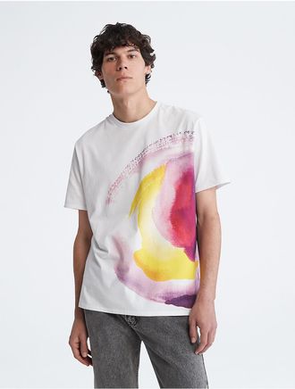 Calvin Klein Mens Watercolor Graphic Crewneck T-Shirt - White - XS