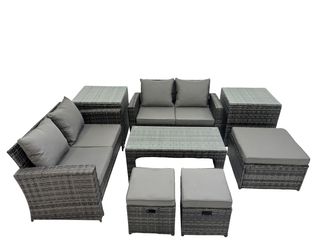 Fimous Outdoor Love Sofa Set 7 Seat Rattan Garden Furniture Set Dark Grey