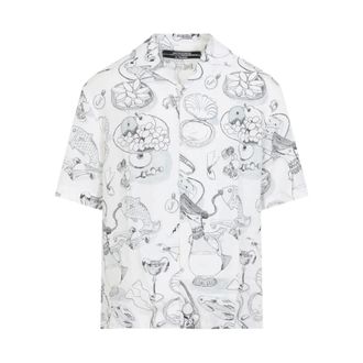 Jacquemus Overhemden, Heren, Veelkleurig, M, Linnen, Grafisch Print Camp Shirt