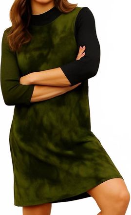 French Kyss Tie Dye Mock Neck Mini Dress In Army