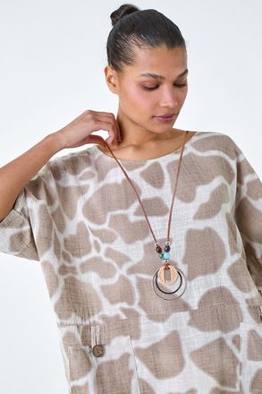 Roman Animal Print Cotton Top and Necklace