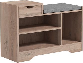 HOMCOM Upholstered Entryway Shoe Bench With Storage Drawer Distressed Grey | TJ Hughes